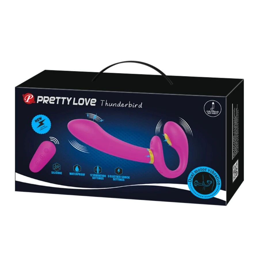 PRETTY LOVE - THUNDERBIRD DOPPIO VIBRATORE CON STRAP-ON E TELECOMANDO VIOLA